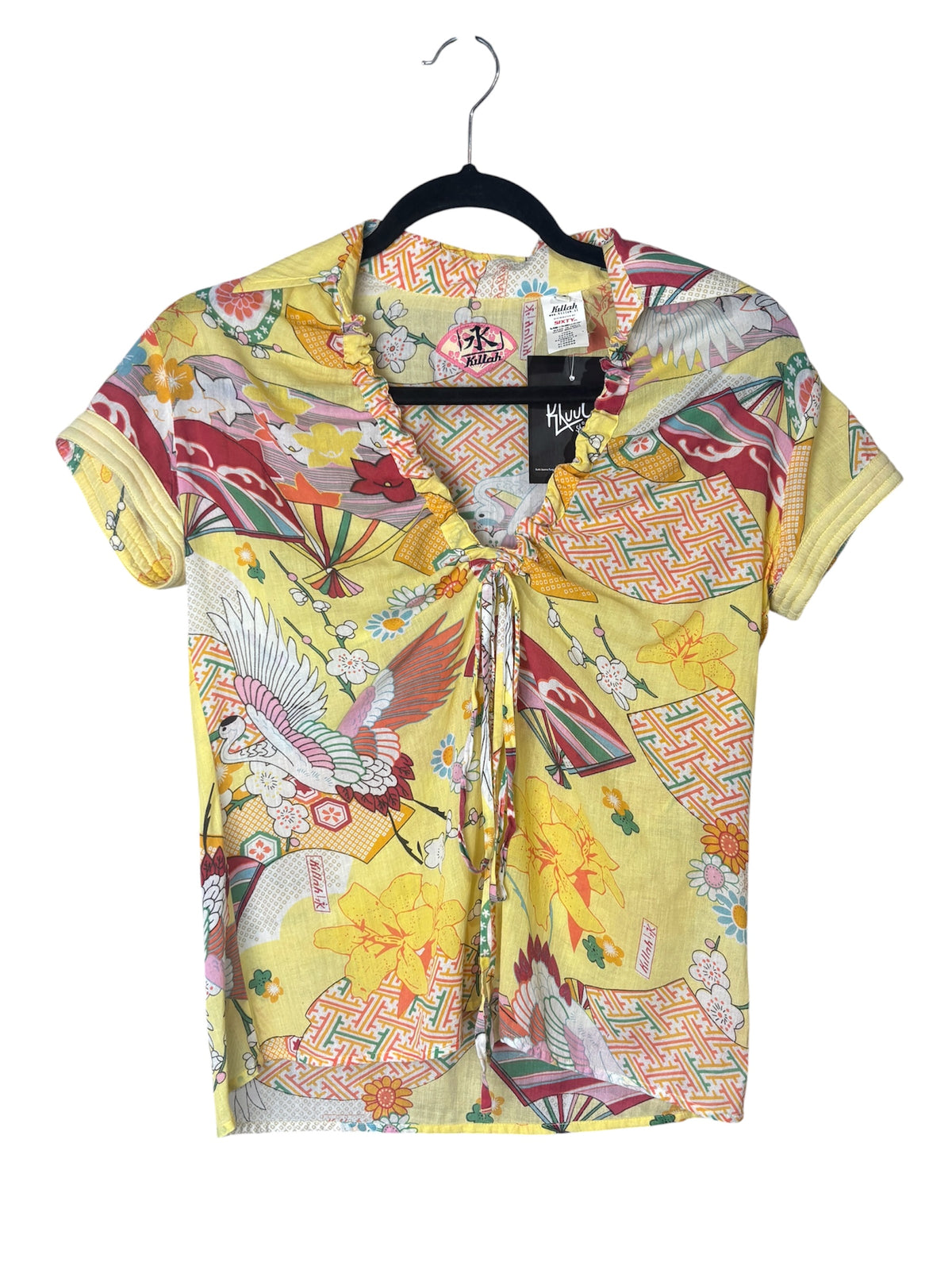 Killah Y2K Kimono Print Tie-Front Top