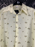Womens Vintage 70s Butter Yellow Mushroom Print Longsleeve Shirt