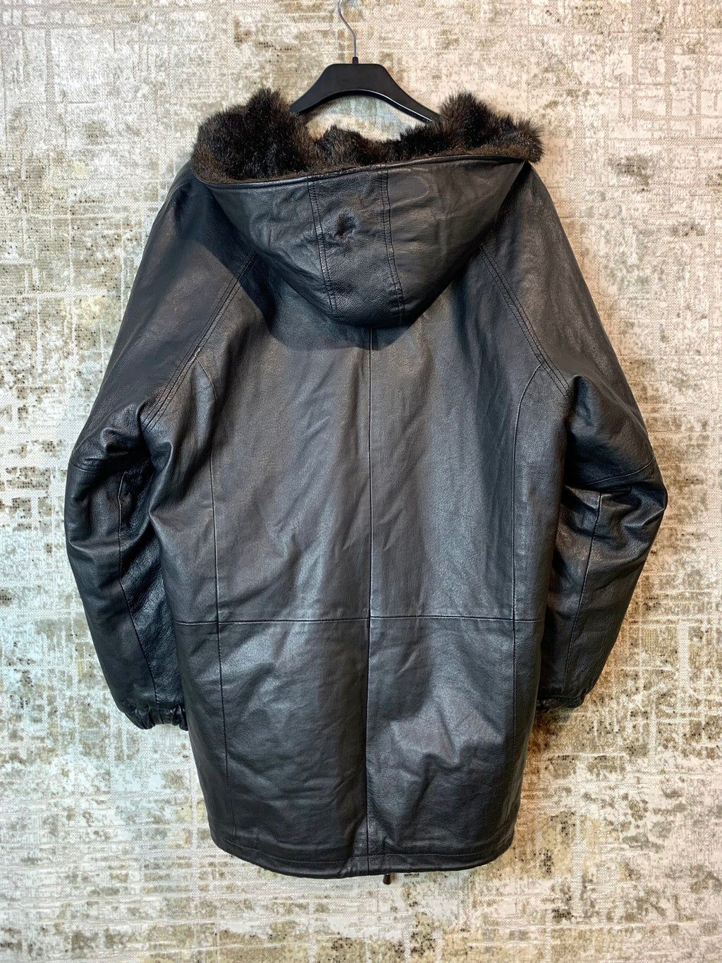 Vintage Hooded Leather Parka with Fur Lining