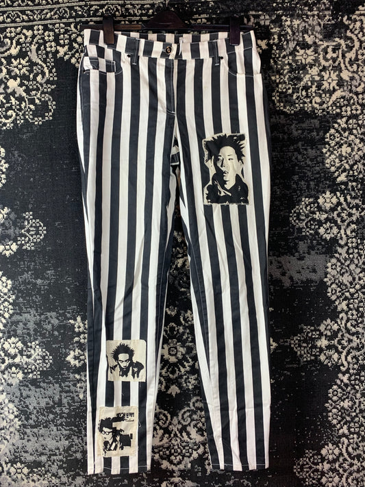 Y2K Women’s Black and White Striped Punk Jeans