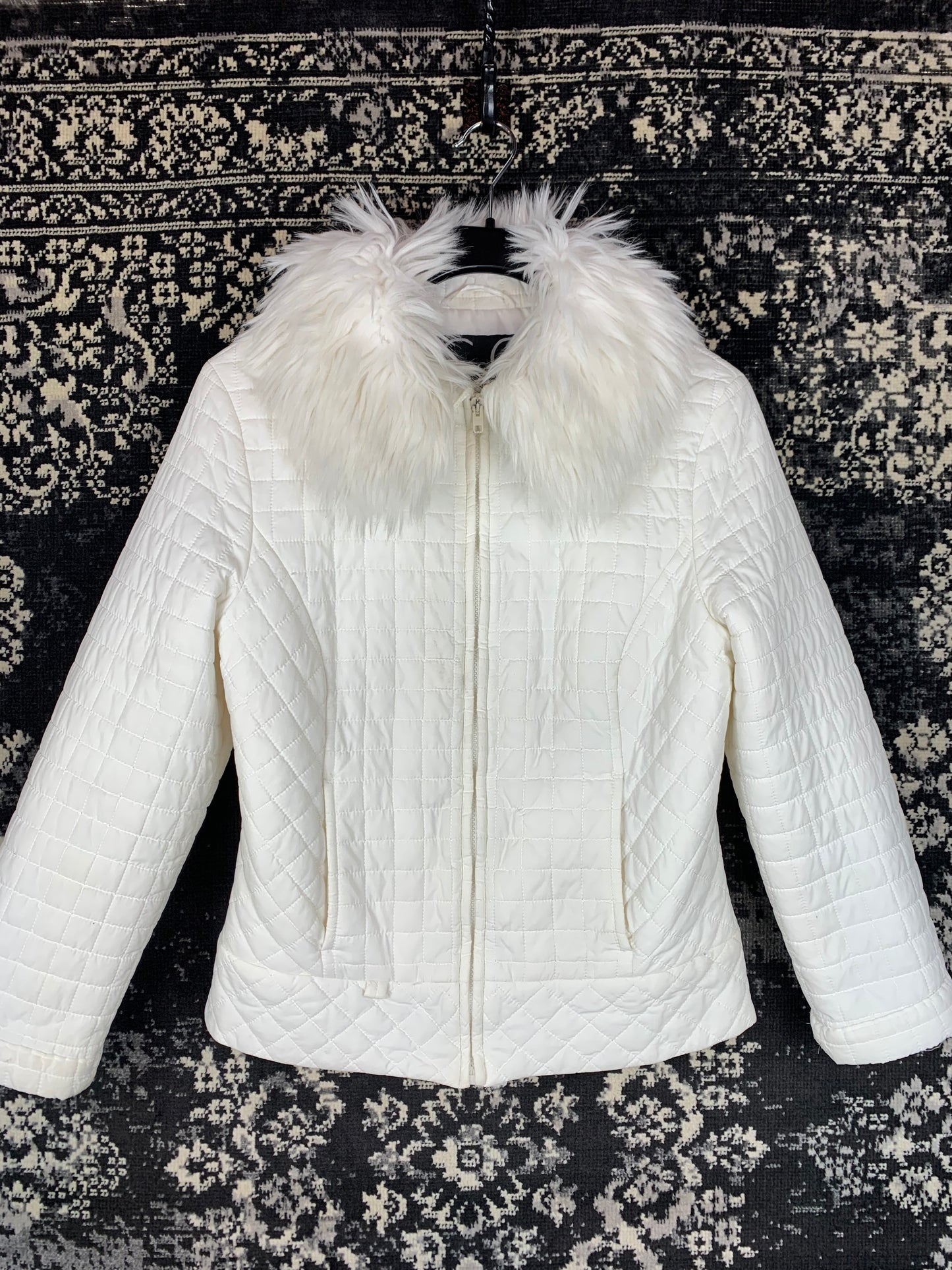 CC Y2K Women's White Quilted Zip-Up Jacket