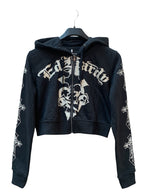 Ed Hardy Moletom Cropped com Zíper Preto Feminino