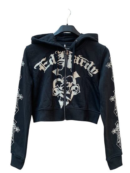 Womens Ed Hardy Black Cropped Zip Hoodie