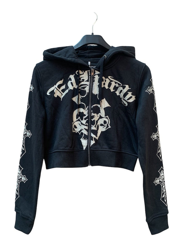 Womens Ed Hardy Black Cropped Zip Hoodie