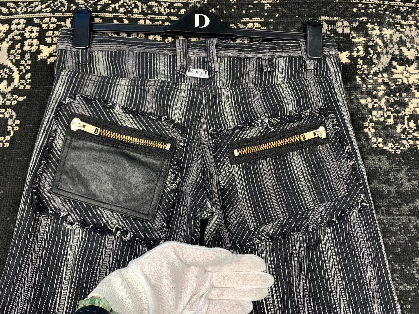 Unisex Vintage Black Gray Striped Jeans