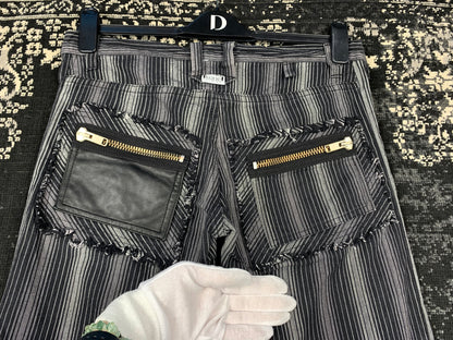 Unisex Vintage Black Gray Striped Jeans