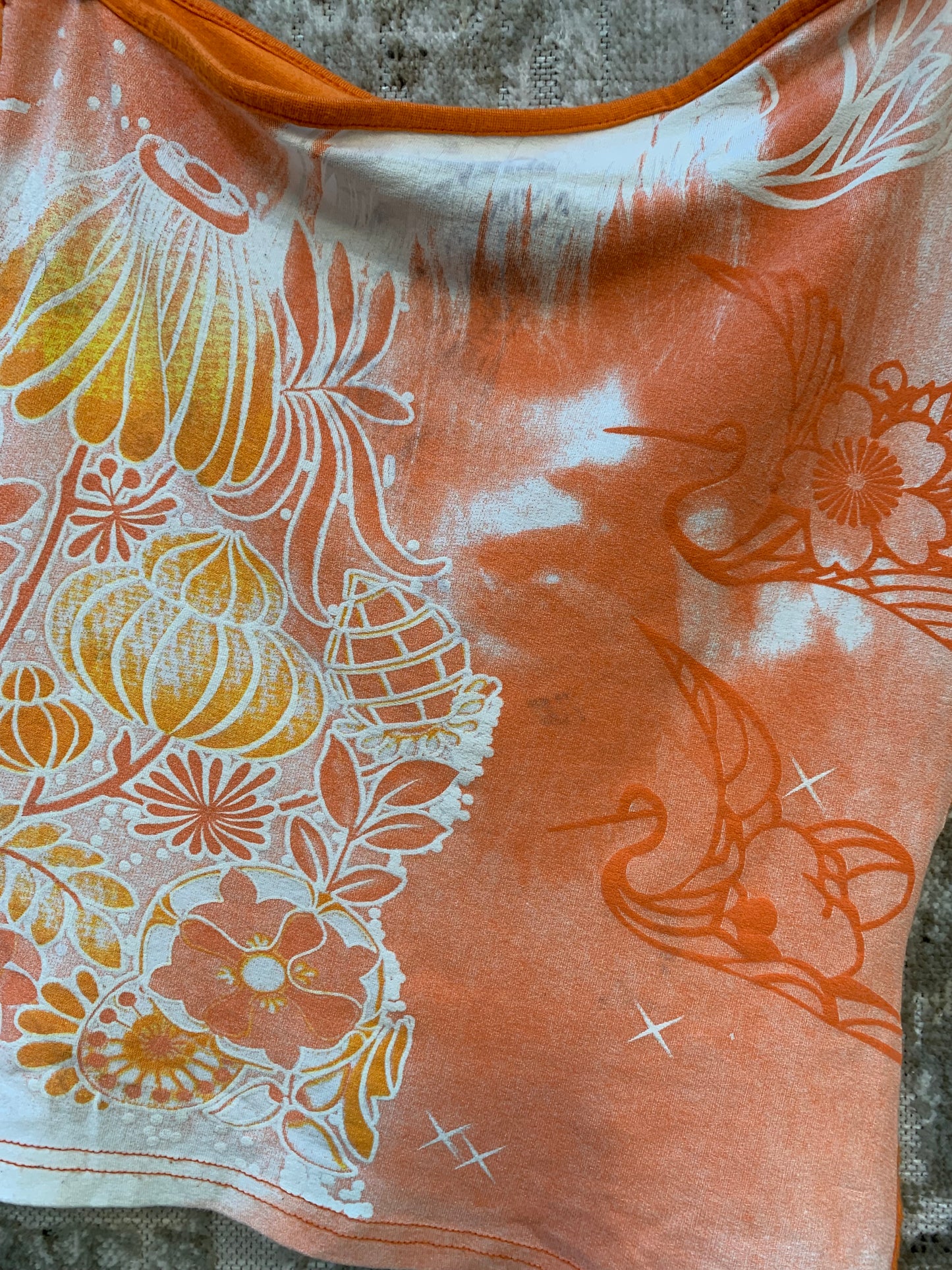 Y2K Orange Floral Off-Shoulder Top
