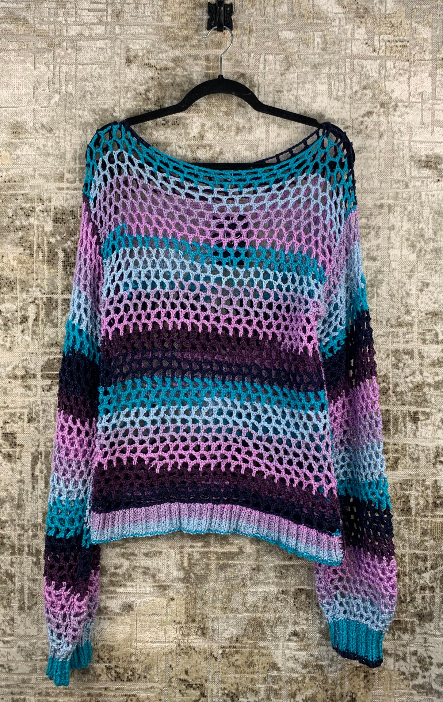 Women's Purple Blue Web Knit Long Sleeve Sweater