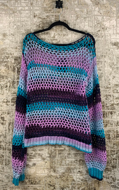 Women's Purple Blue Web Knit Long Sleeve Sweater