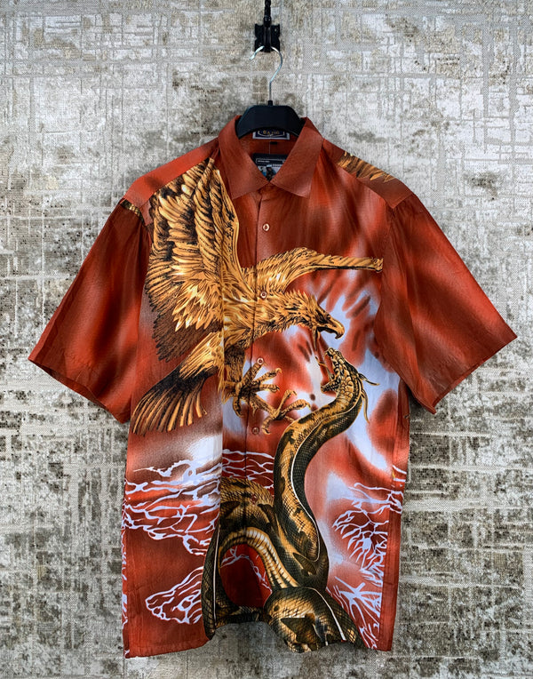 BAZIG Mens Red Eagle Snake Graphic Shirt