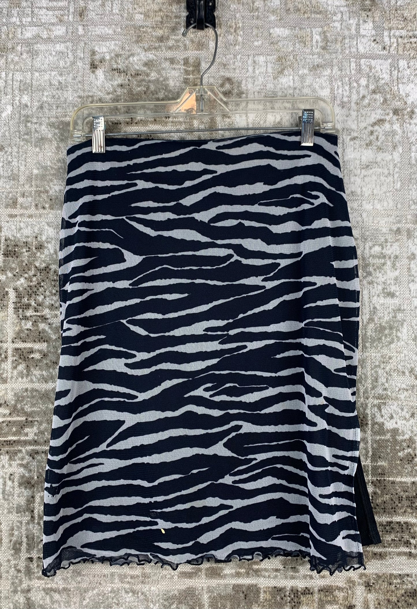 Womens Y2K Zebra Print Mesh Midi Skirt