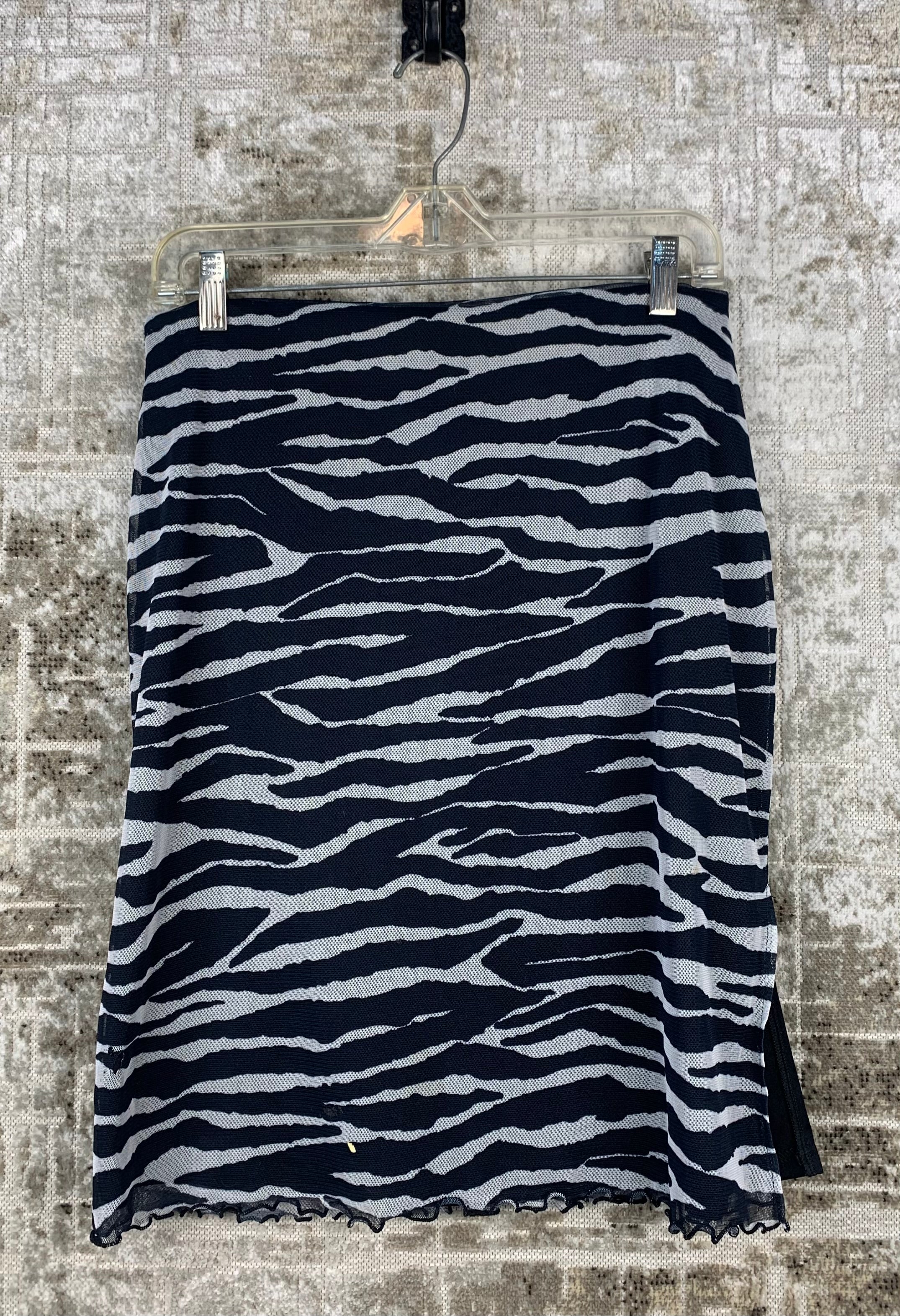 Womens Y2K Zebra Print Mesh Midi Skirt