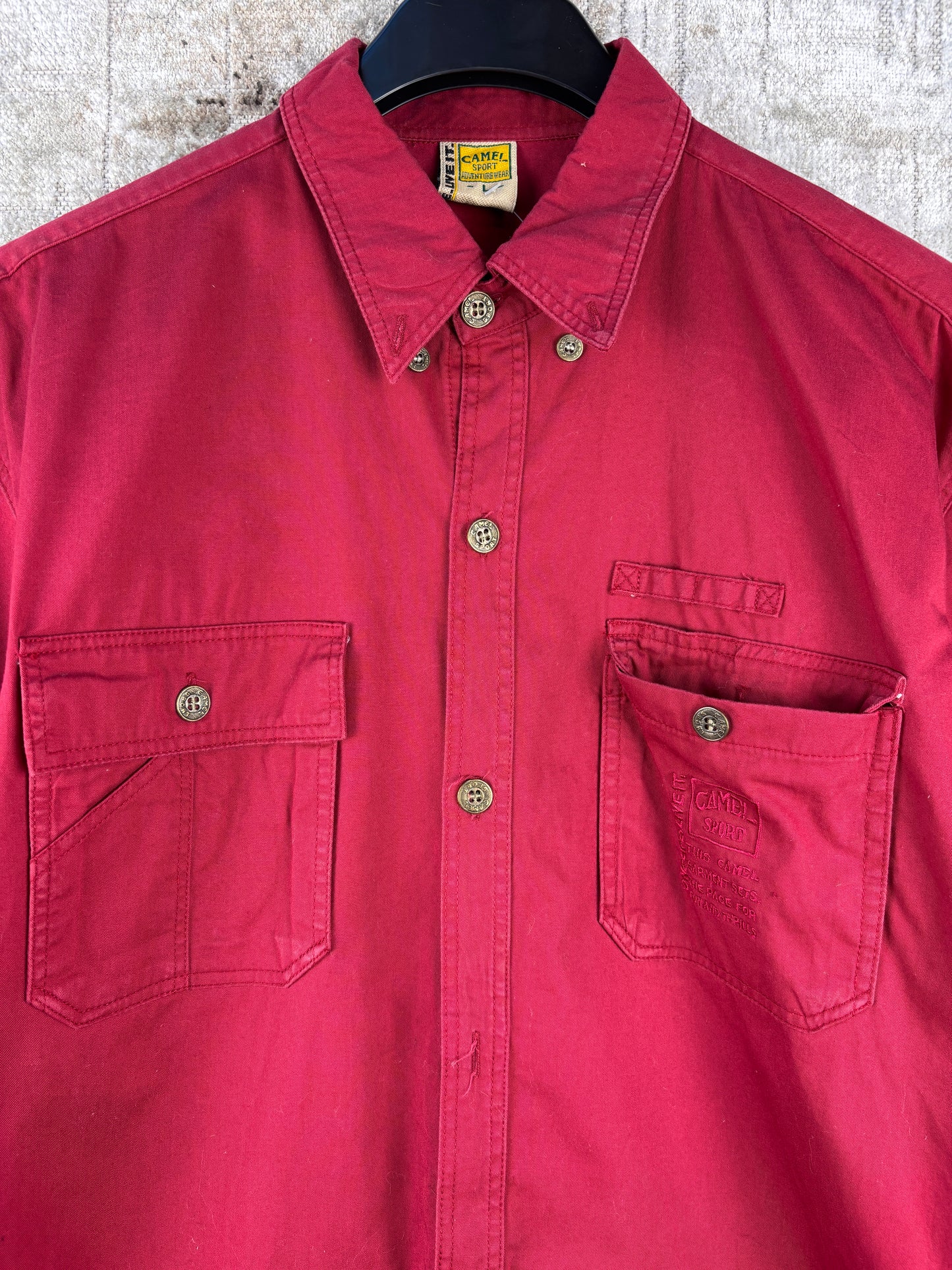 Mens Vintage Camel Sport Red Button Up Shirt