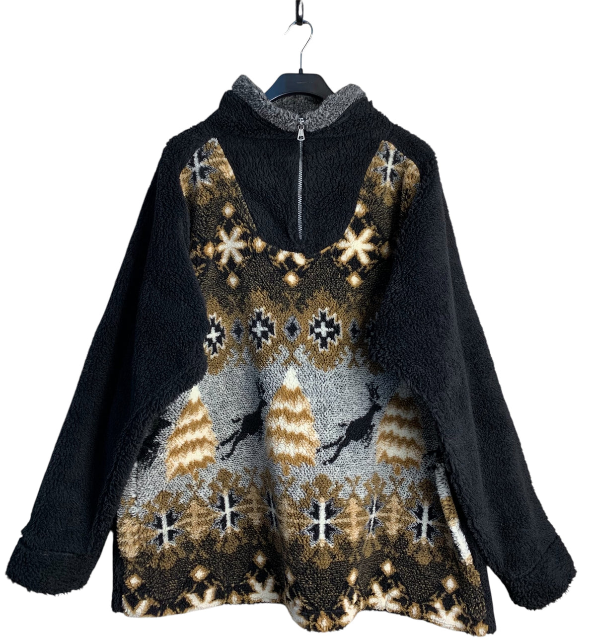 Nordic Pattern Quarter-Zip Teddy Fleece