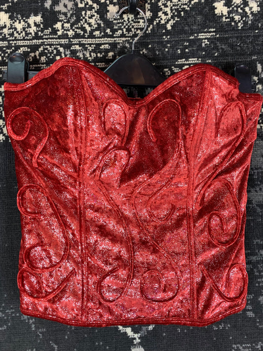 Vintage Red Glitter Corset Top for Women