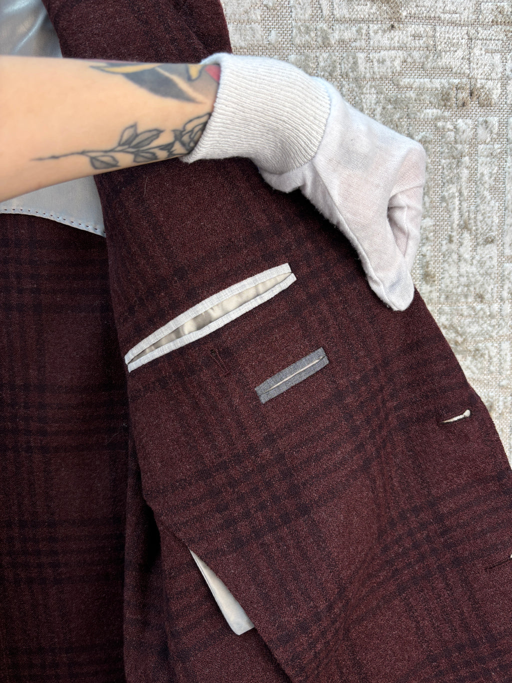 Brunello Cucinelli Plaid Check Burgundy Blazer