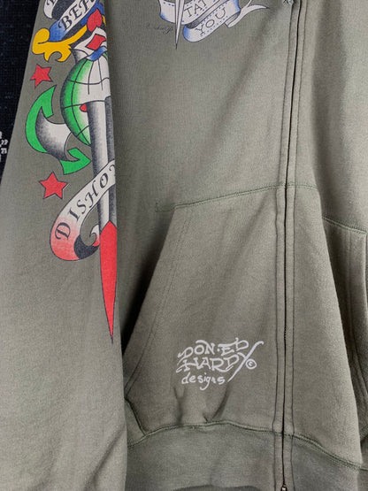 Men's Vintage Y2K Ed Hardy Zip-Up Hoodie