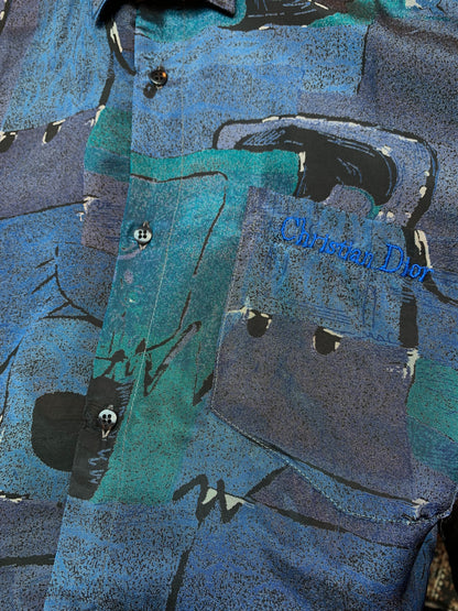Christian Dior Vintage Abstract Print Silk Long Sleeve Shirt