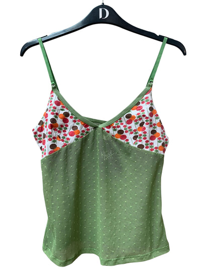 Green Mesh Retro Print Cami Top