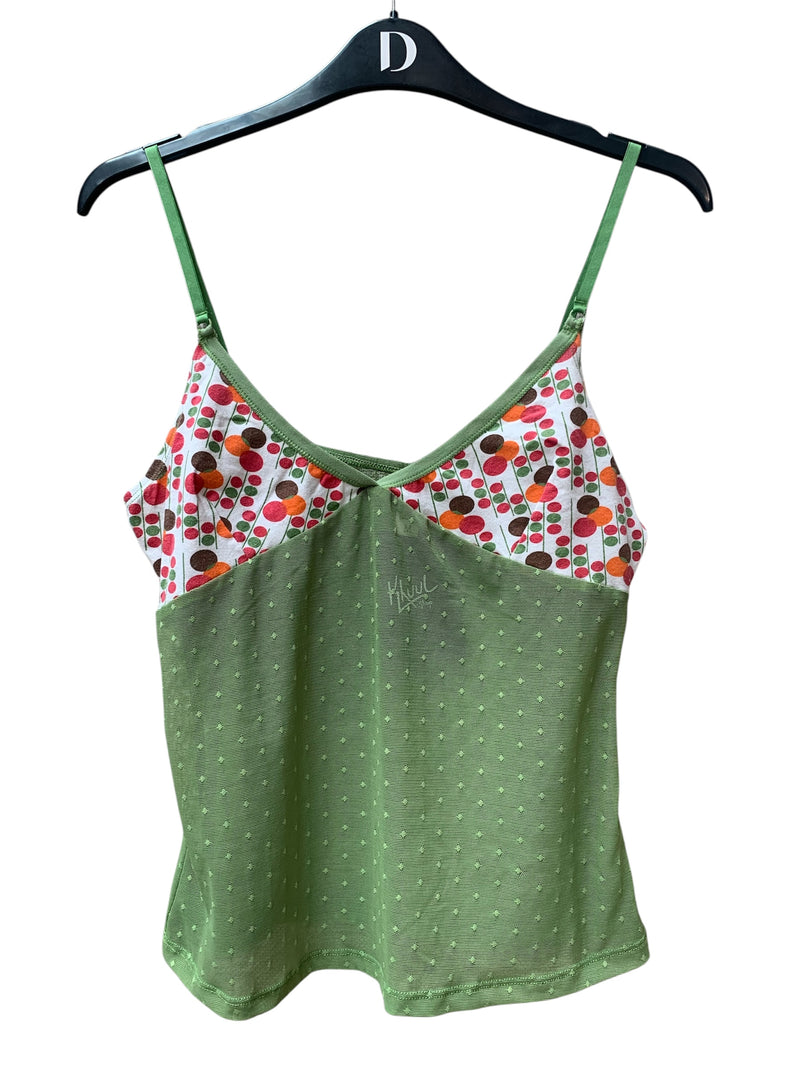 Green Mesh Retro Print Cami Top