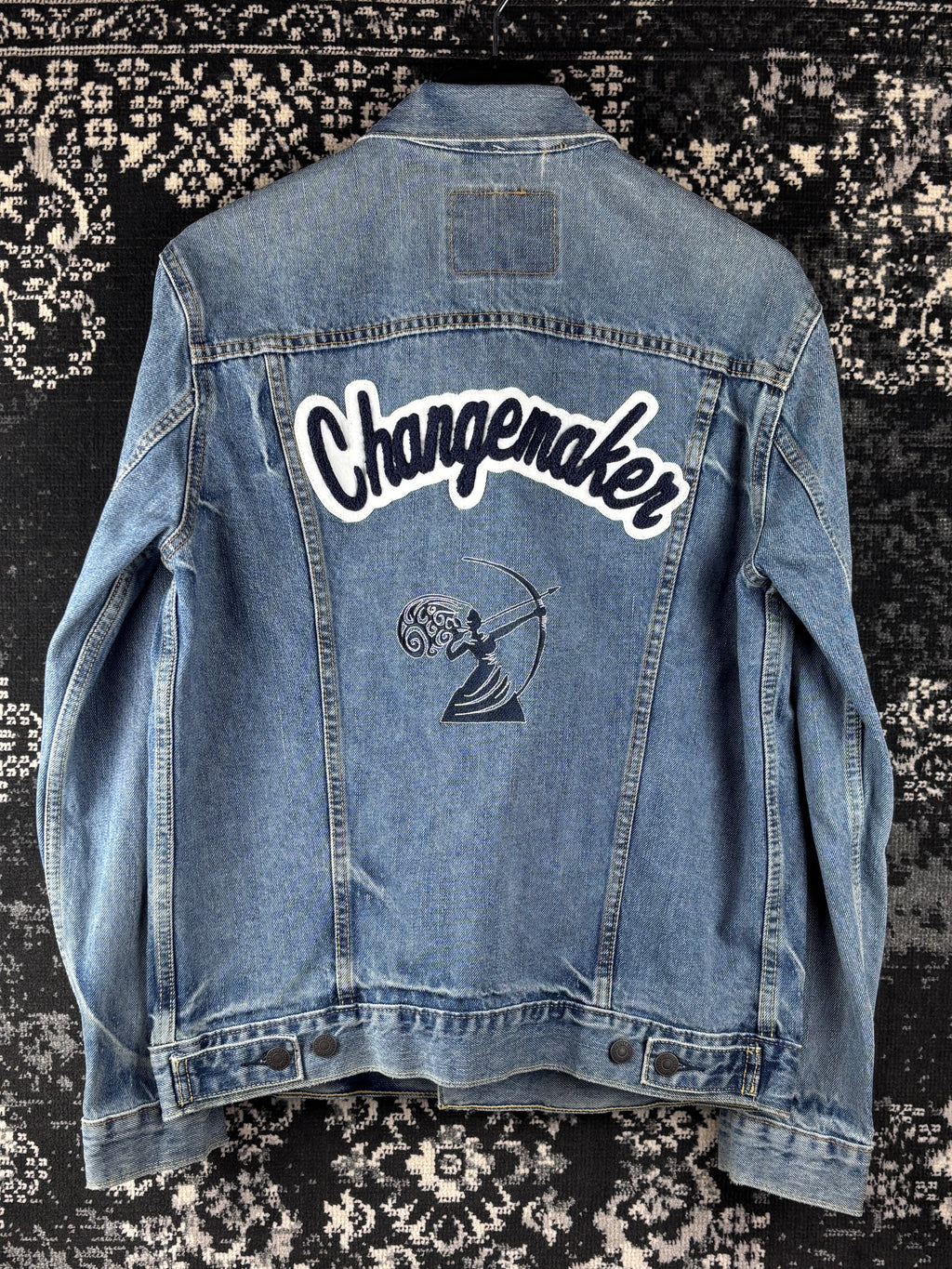Men's Vintage Levi Strauss Denim Jacket with "Changemaker" Back Detail