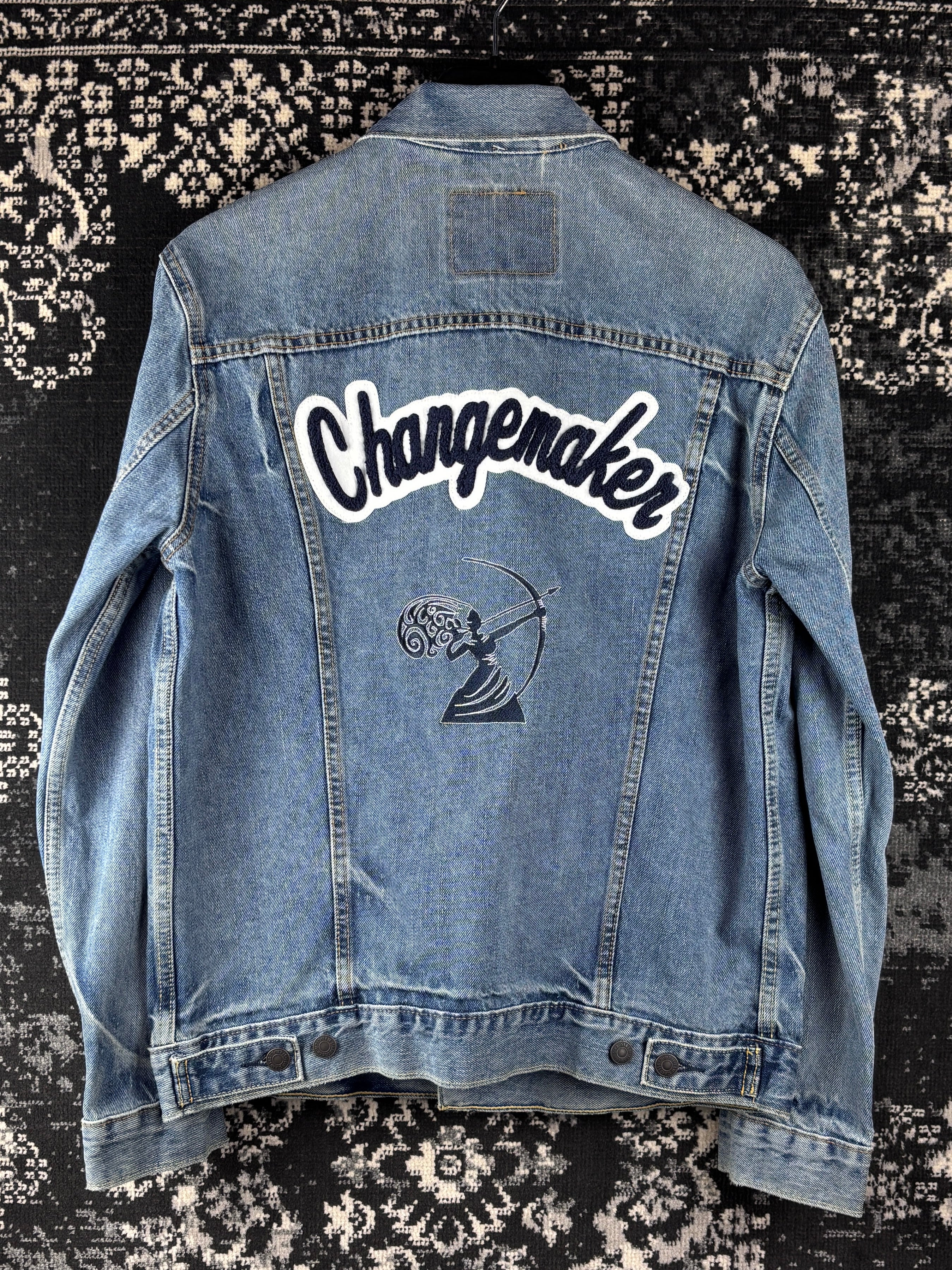Men's Vintage Levi Strauss Denim Jacket with "Changemaker" Back Detail