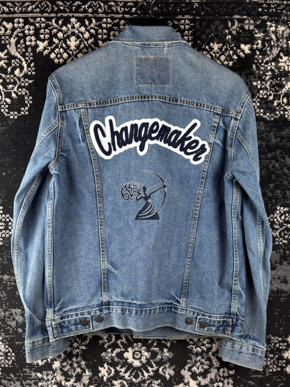 Men's Vintage Levi Strauss Denim Jacket with "Changemaker" Back Detail