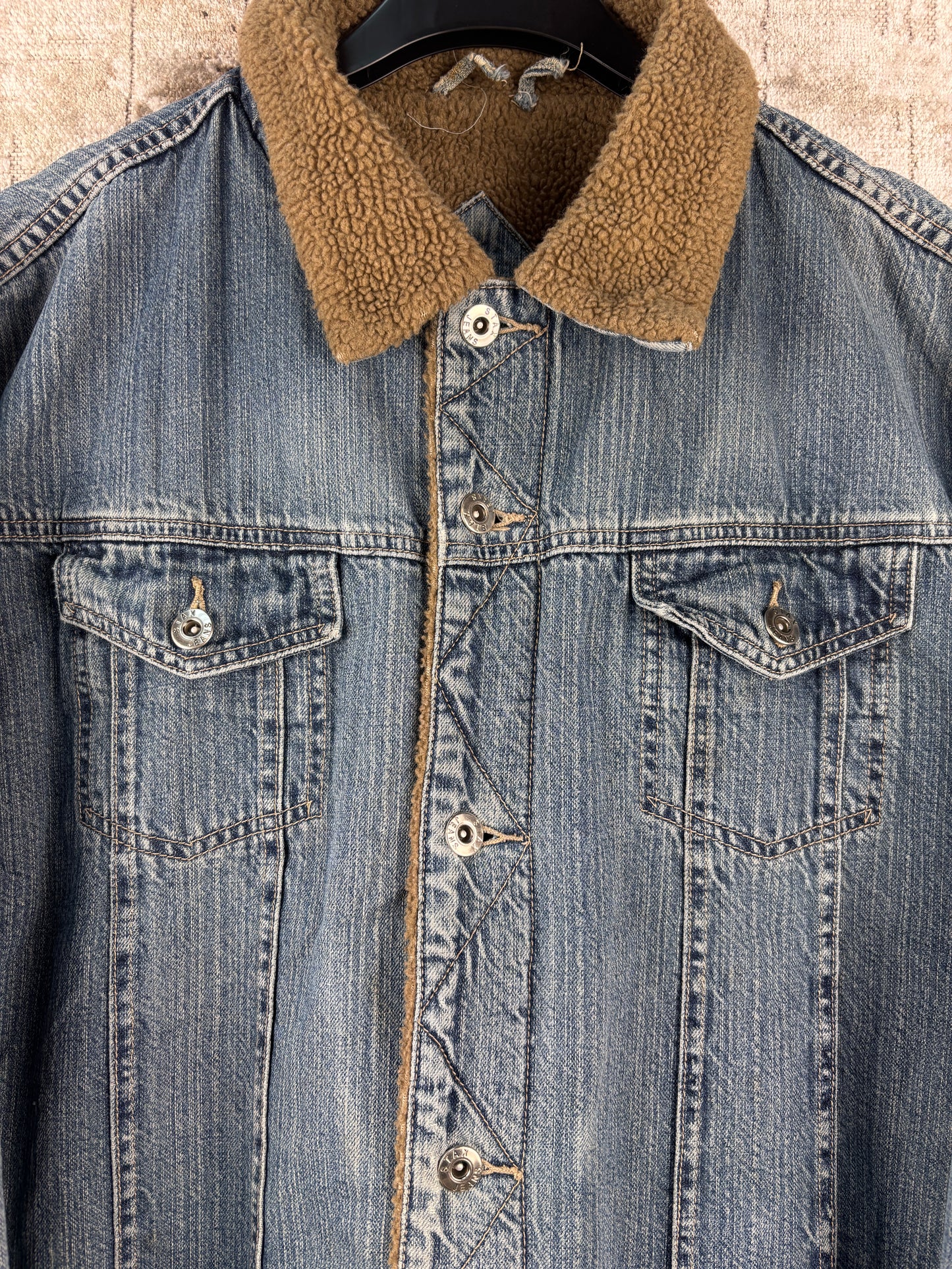 Men's Vintage Denim Jacket Sherpa Lined Blue Trucker Jacket