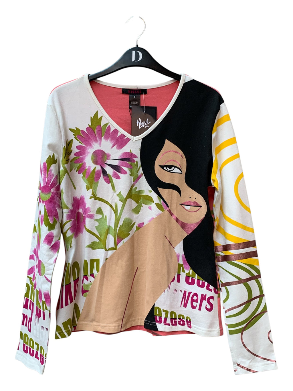 Kissss Y2K Face & Floral Print Long Sleeve Top