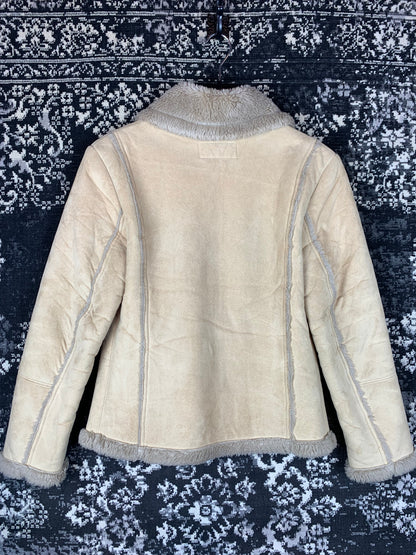 Klementi Y2K Style Beige Faux Suede Zip-Up Jacket