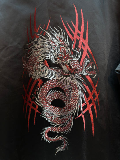 Mens Dragon Silk Button Up Black Shirt
