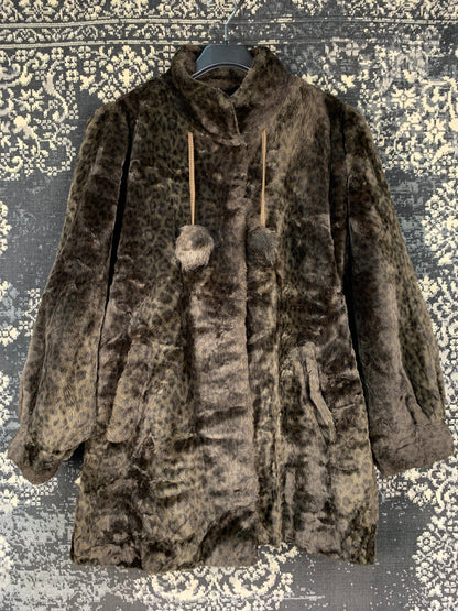 Vintage Dark Brown Sheared Fur Coat With Pom-Pom Drawstrings