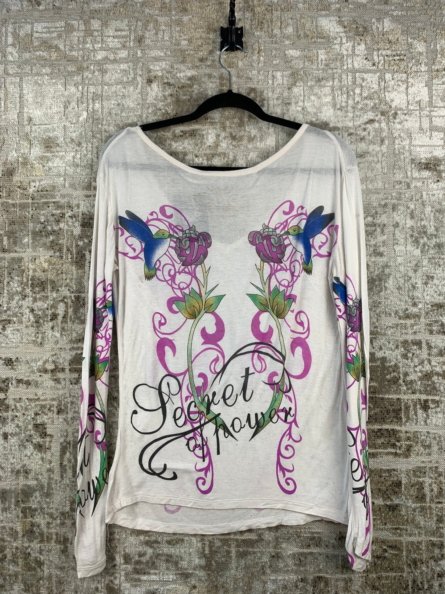Womens Y2K White Graphic Rhinestone Floral Top