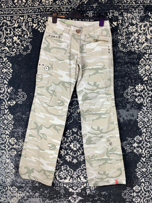 Womens Y2K Beige Camo Low Rise Cargo Pants