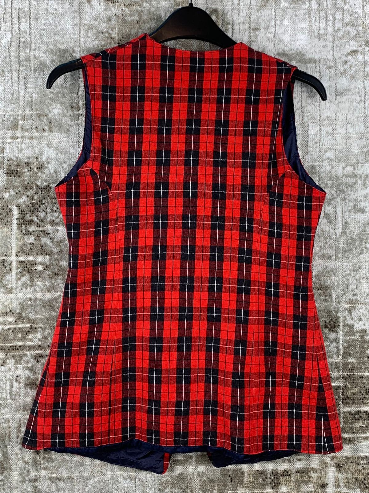 Womens Vintage Red Black Checkered Vest