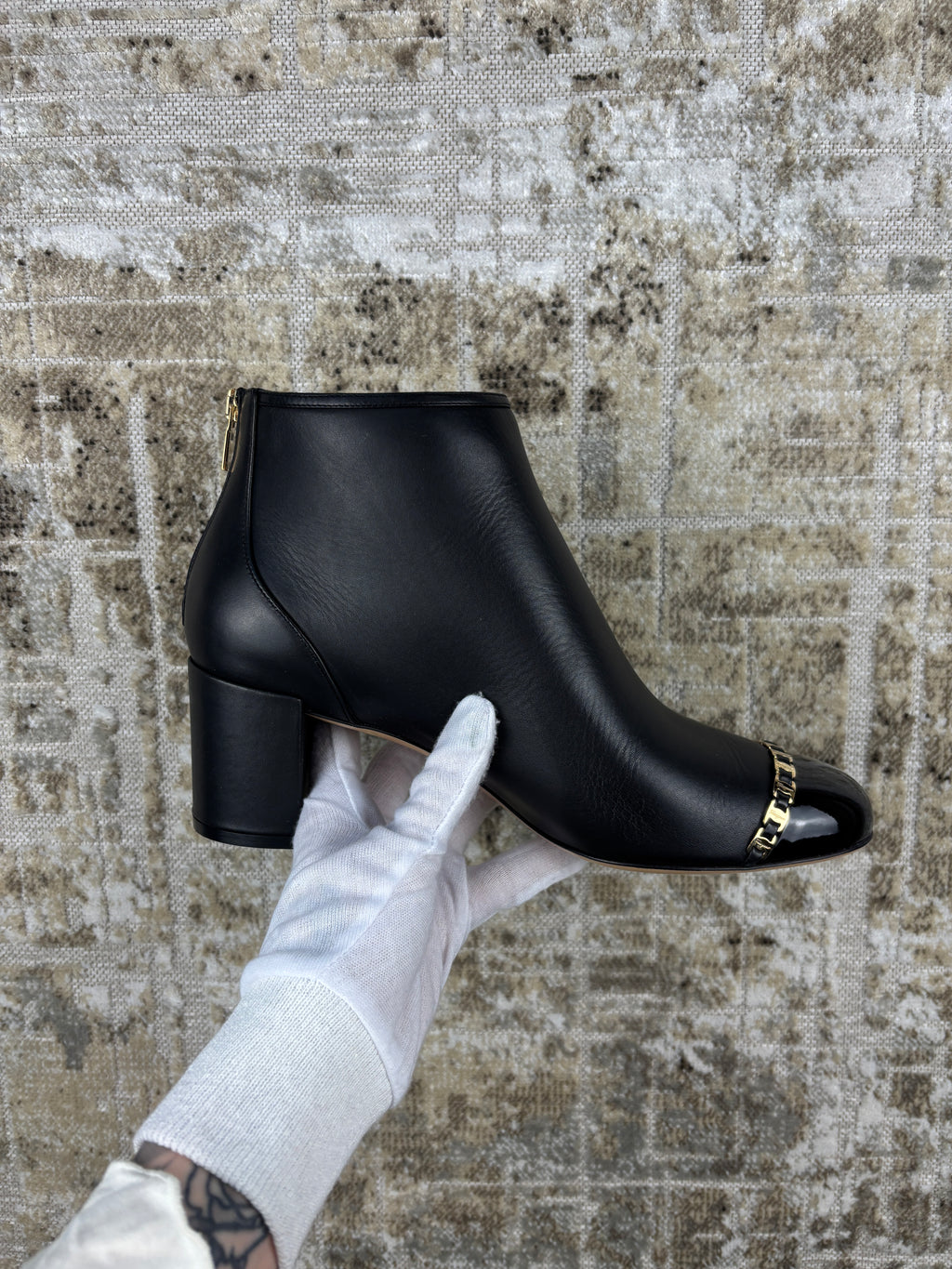 Ferragamo 95MM Vara Chain Leather Ankle Boots