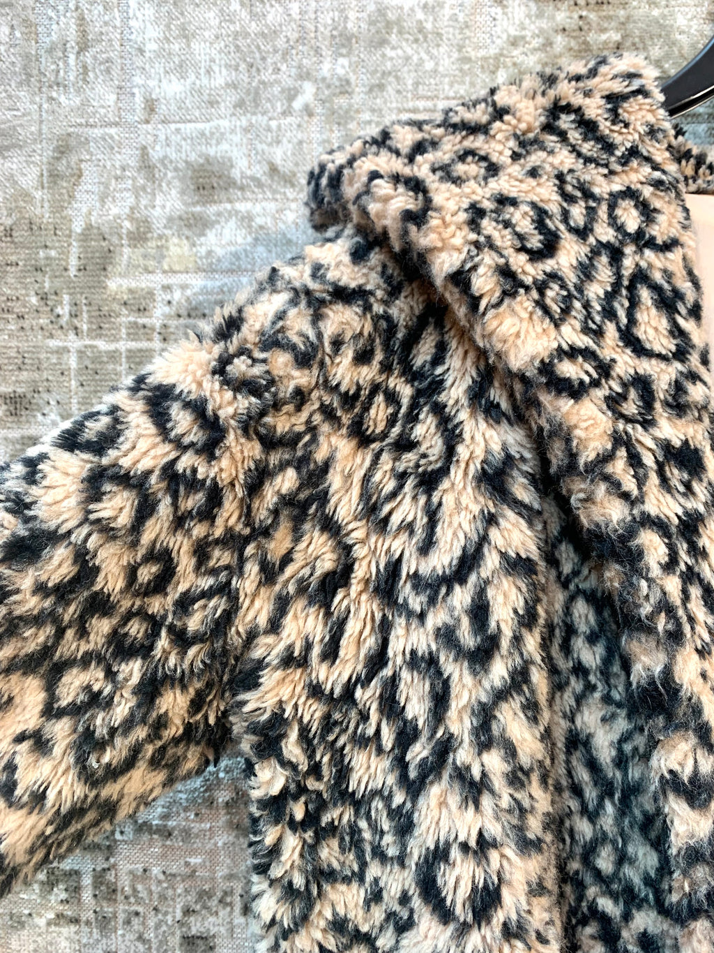 KoZo Leopard Print Hooded Faux Fur Jacket