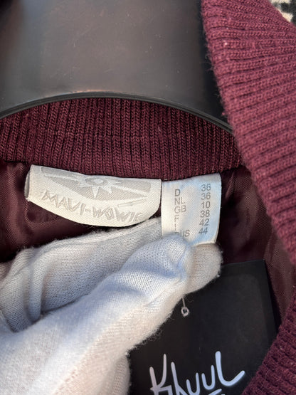 Womens Y2K Burgundy and Pink Plaid Patterned Bomber Jacket