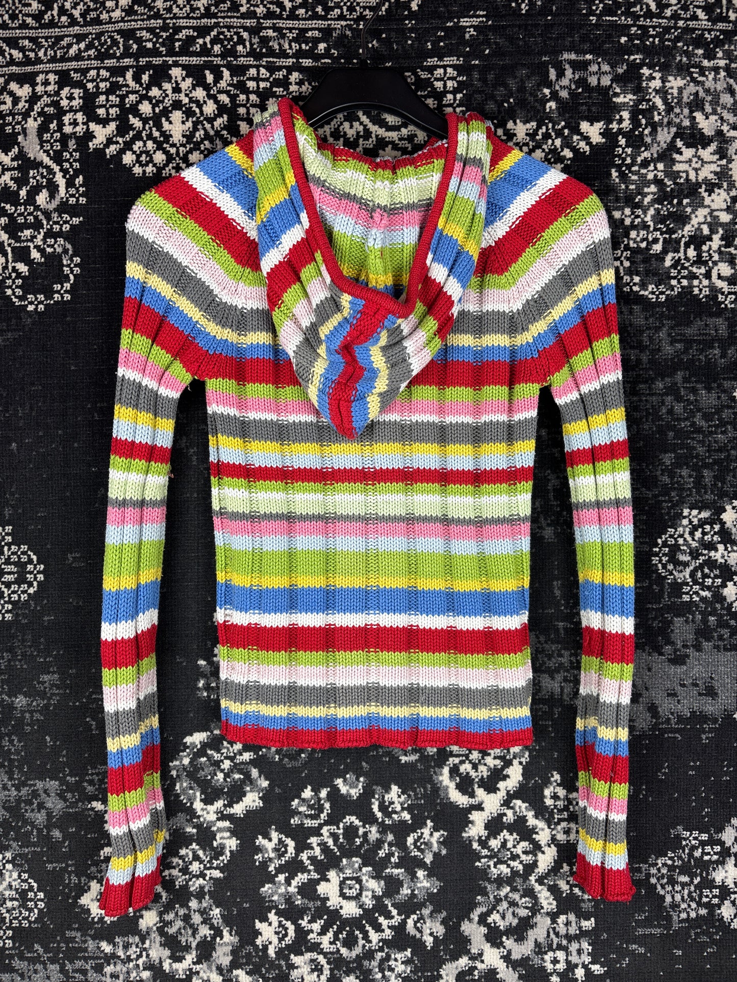 Women's Y2K ONLY Multicolor Striped Zip-Up Knit Hoodie Sweater