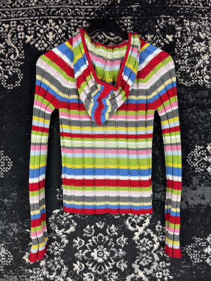 Women's Y2K ONLY Multicolor Striped Zip-Up Knit Hoodie Sweater