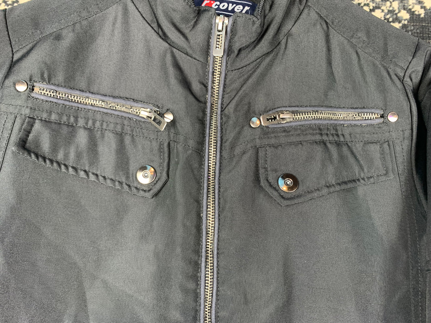 Y2K Unisex Black Bomber Jacket by R Cover with Zip Front