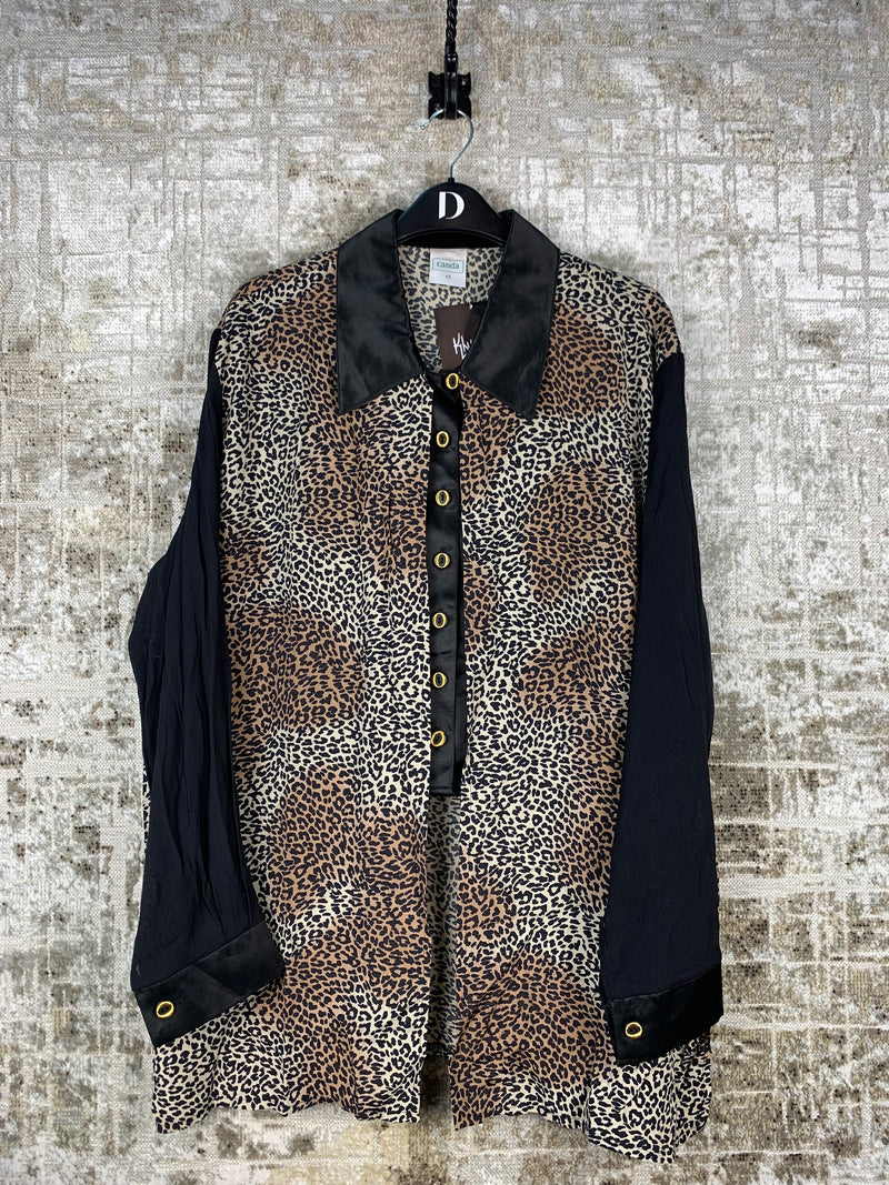 Womens Vintage Cheetah Print Button Up Blouse