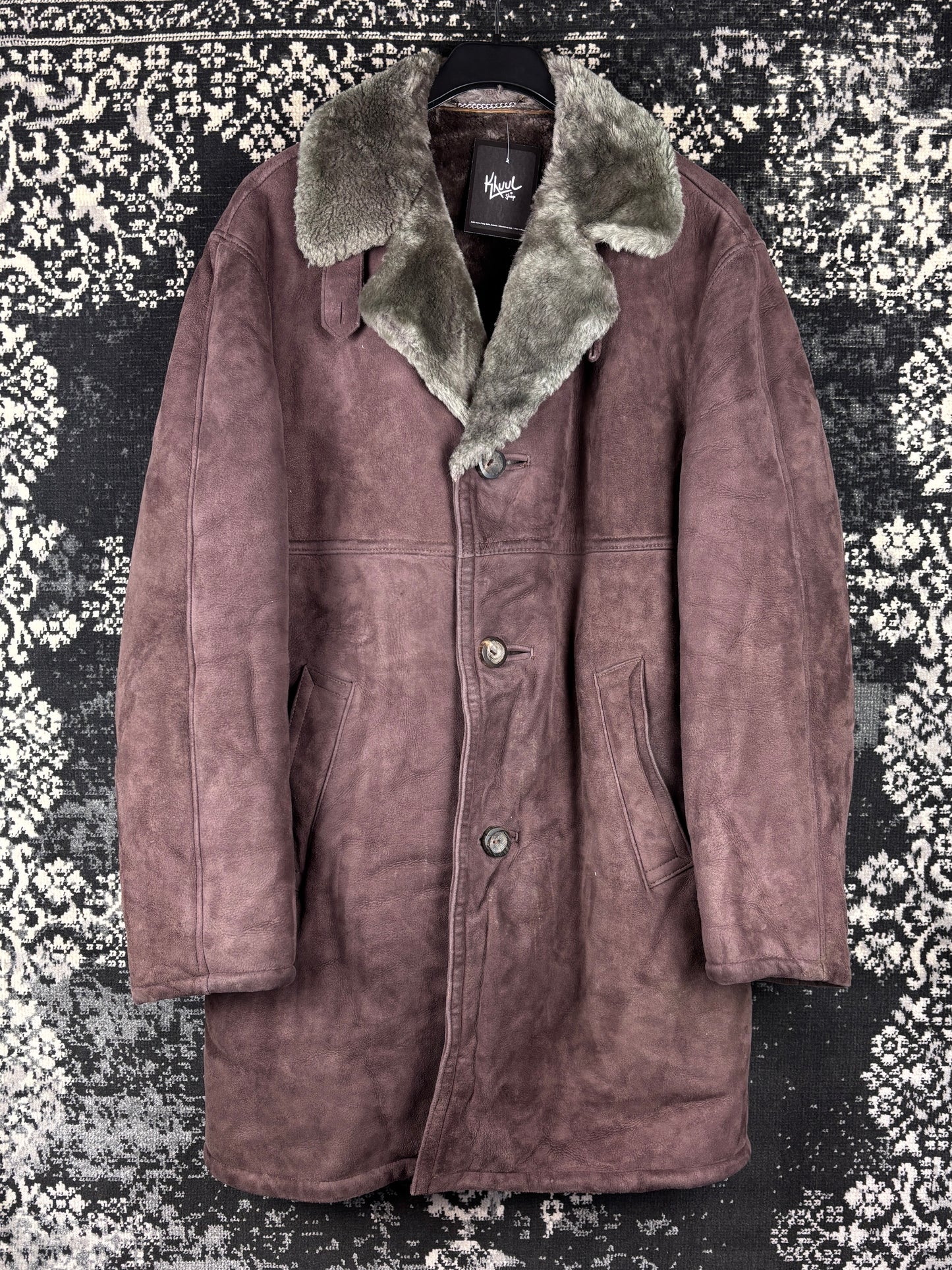Men's Vintage Dark Brown Faux Suede Long Winter Coat