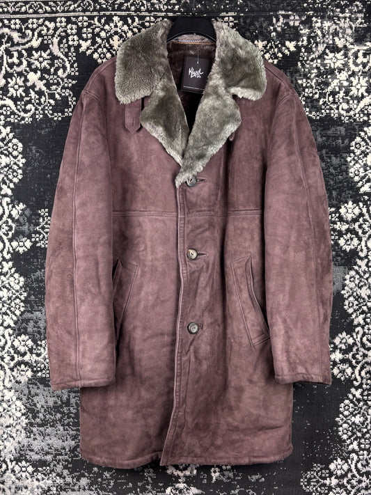 Men's Vintage Dark Brown Faux Suede Long Winter Coat