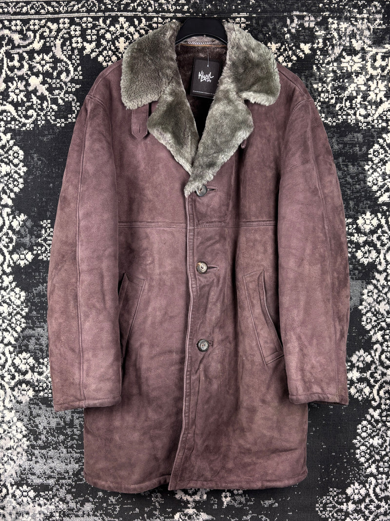 Men's Vintage Dark Brown Faux Suede Long Winter Coat
