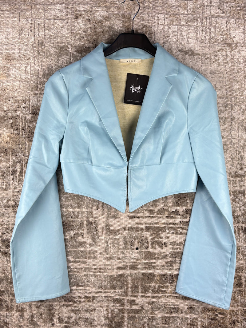 Womens Vintage Pastel Blue Leather Bolero Jacket
