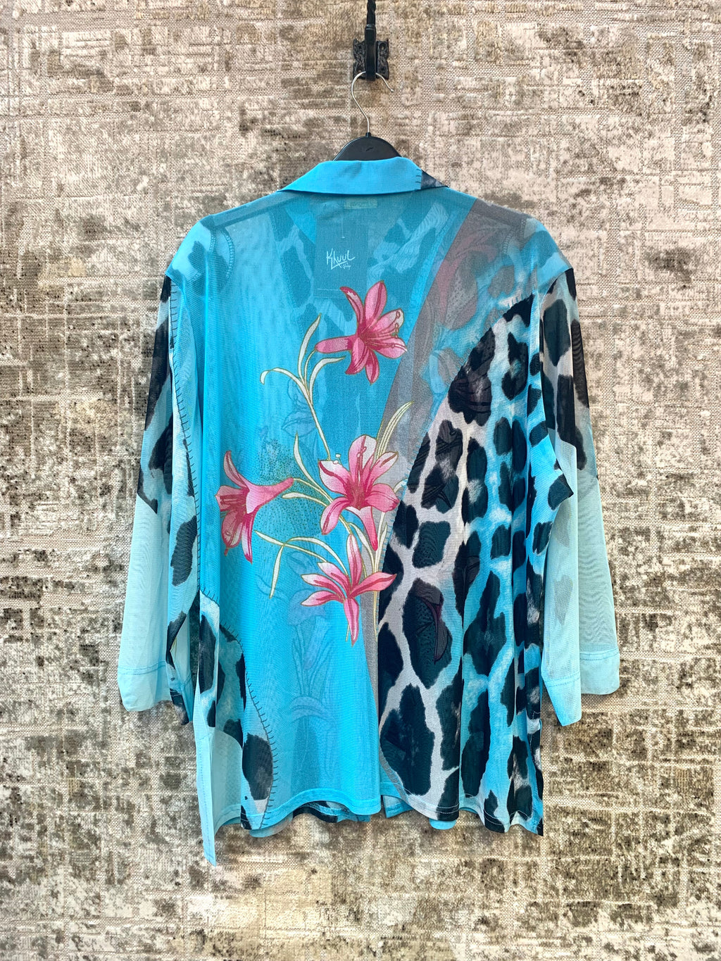 Vercotti Floral & Animal Print Mesh Zip Shirt