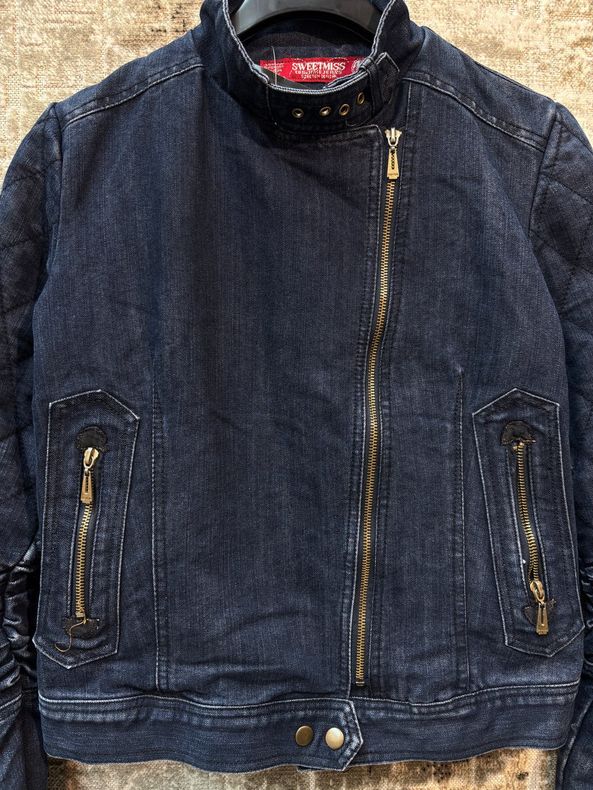 Sweetmiss Y2K Asymmetric Zip Denim Moto Jacket