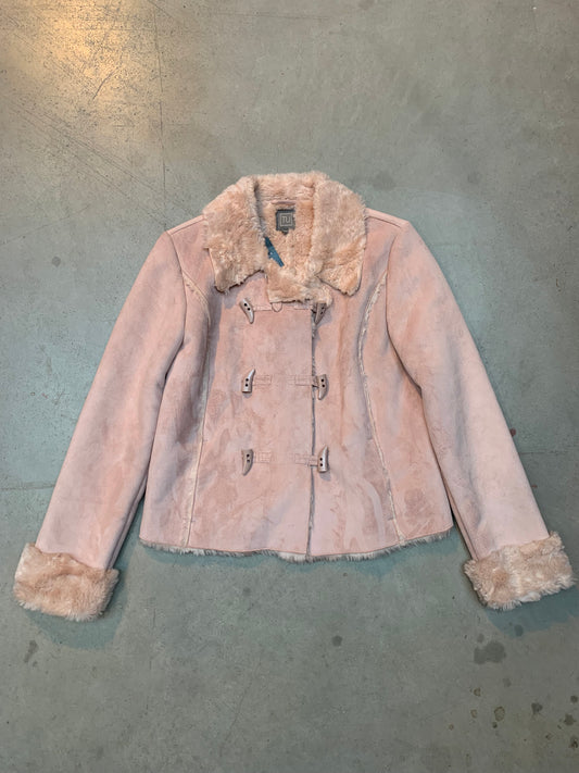 Vintage Women's Short Shearling Style Jacket in Blush Pink