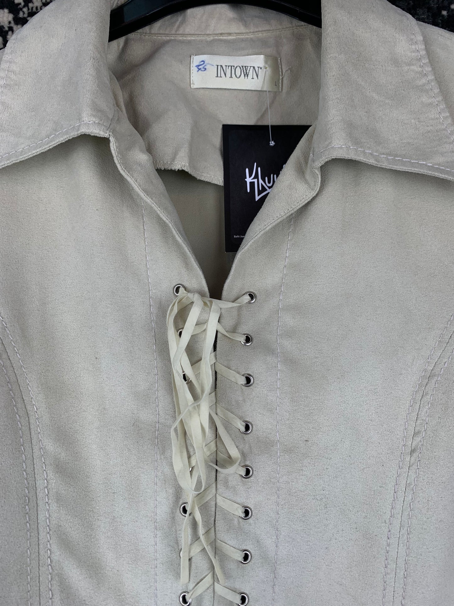 Women's Vintage INTOWN Beige Lace Up Shirt